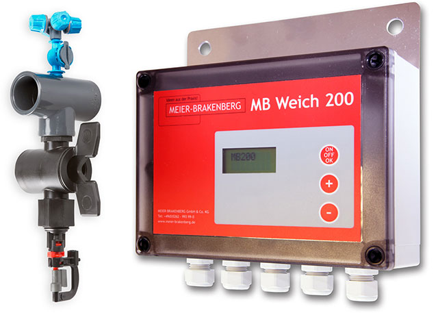 Die kombinierte Einweich- und Kühldüse erzielt in Verbindung mit der abgebildeten Einweich- und Kühlsteuerung MBWeich 200 ein optimales Kühlergebnis.