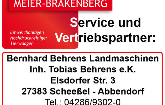 Der Vertriebspartner Behrens Landtechnik bietet erstklassigen Service und Vertrieb für die Profi-Hochdruckreiniger von Meier-Brakenberg.