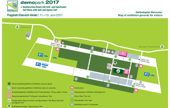 Der Geländeplan der Demopark in Eisenach bietet Besuchern einen schnellen Überblick des Ausstellungsgeländes. Meier-Brakenberg steht direkt am Eingang 3 Süd.