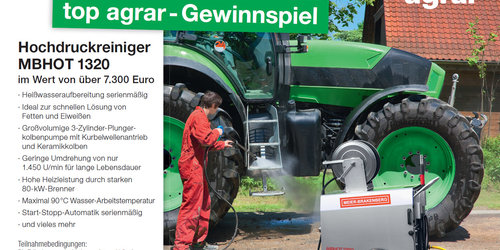 Die Zeitschrift Top Agrar verlost in ihrer Aktion "Sommermessen" den neuen Heißwasser-Hochdruckreiniger MBHot 1320 von Meier-Brakenberg.