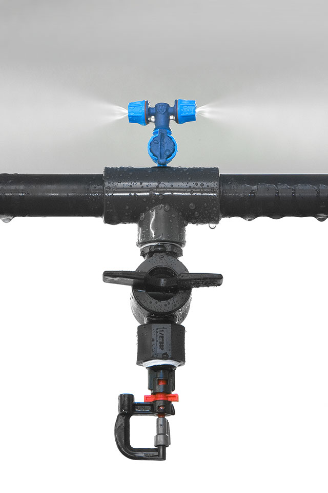 The combined soaking and cooling nozzle is equipped with a separately suppressible soaking nozzle and the low-pressure cooling nozzle and can be switched for soaking to cooling mode, if necessary. In the picture: Cooling mode with closed ball tap to soaking nozzle!