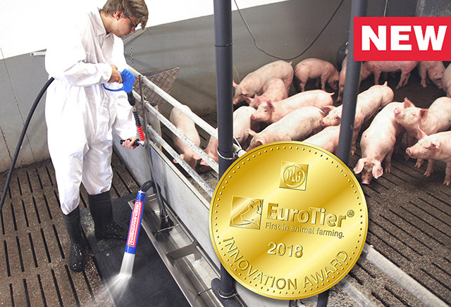 Trogsauger Speedy Speedy is an "aspirator" which is connected to the high-pressure cleaner and aspirates remains of all kinds without residue from troughs or other containers so that feed hygiene in pig farming is considerably improved. Easy switching on the lance allows follow-up rinsing with fresh water.