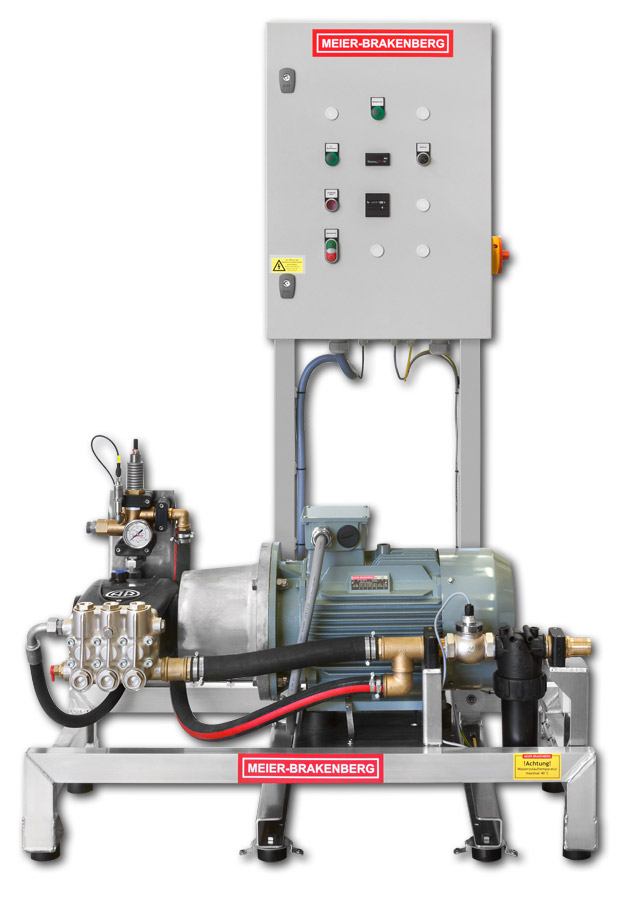 The stationary high-pressure cleaner with frequency control is particularly suitable for cleaning with several users at the same time. High maximum water output: 3,000 l/h up to 12,000 l/h can be reached with our twin pump systems. The frequency converter provides for flexible pump speeds what allow different water outputs.