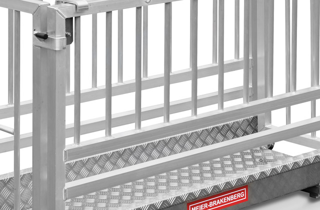 Open side walls of gilt sorting scales permit optimum observance and assessment of gilts. It is possible to reach through the lower crossbar and palpate or count teats. 