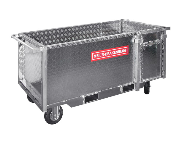 Mobile transport trolley with pallet intake equipment.
