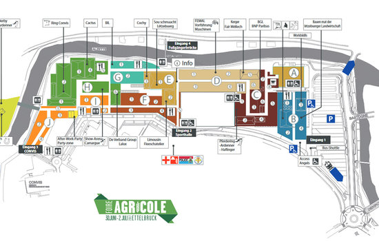 Der Exklusivpartner von Meier-Brakenberg, die Firma Agrodel stellt dieses Jahr in Block F2 auf der Foire Agricole aus. Hier im Blick der Hallenplan zur Messe.