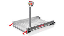 Mobile platform weighing machine made of aluminium - weighing of animals including animal weighing program. The large platform allows weighing of big packs, bags and wheelbarrows. Ramps for passing over are also available on request.