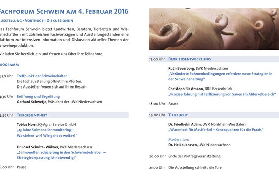Dem interessierten Fachpublikum bietet die Landwirtschaftskammer Niedersachsen dieses Jahr ein informatives Vortragsprogramm. Hier das Tagesprogramm für den 04. Februar 2016.